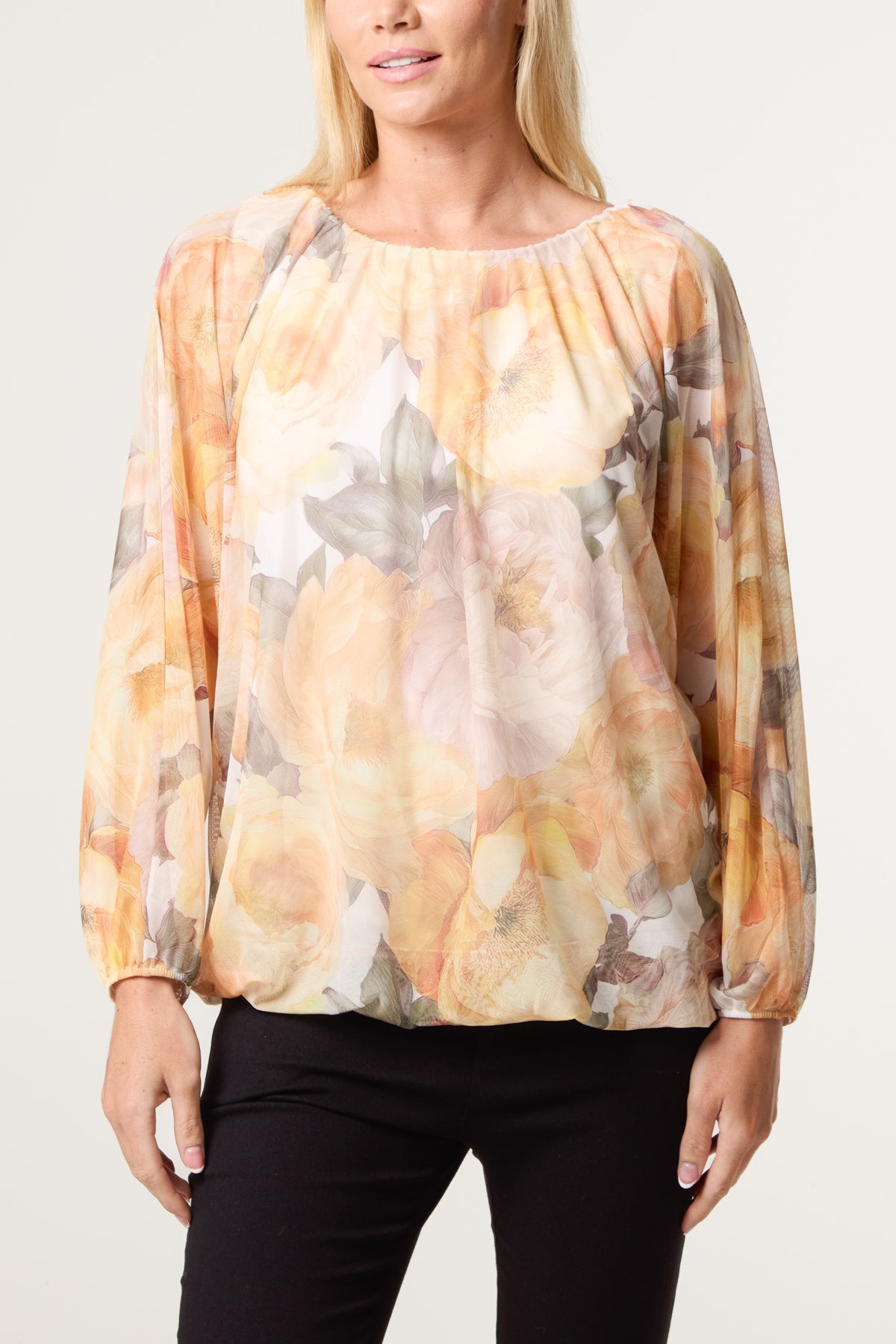 Floral Print Mesh Blouse