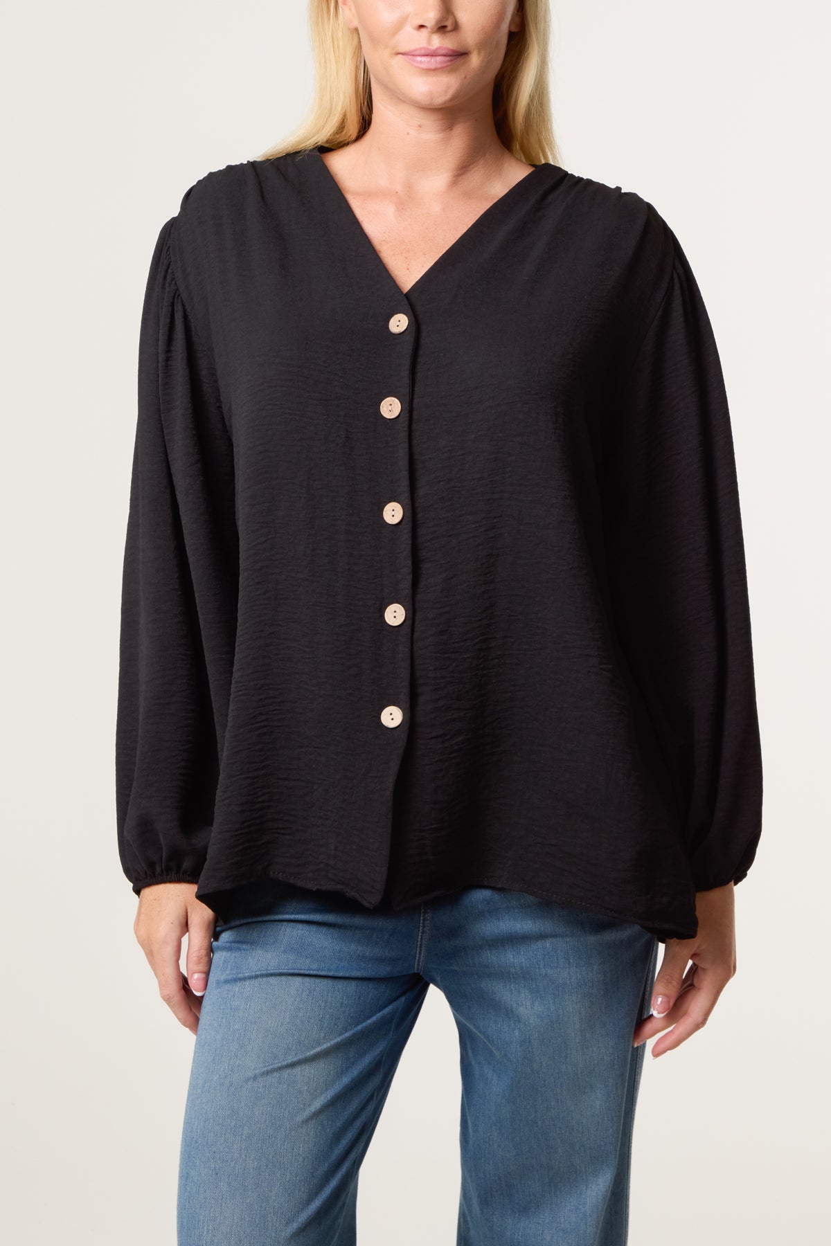 Collarless Button Through Blouse