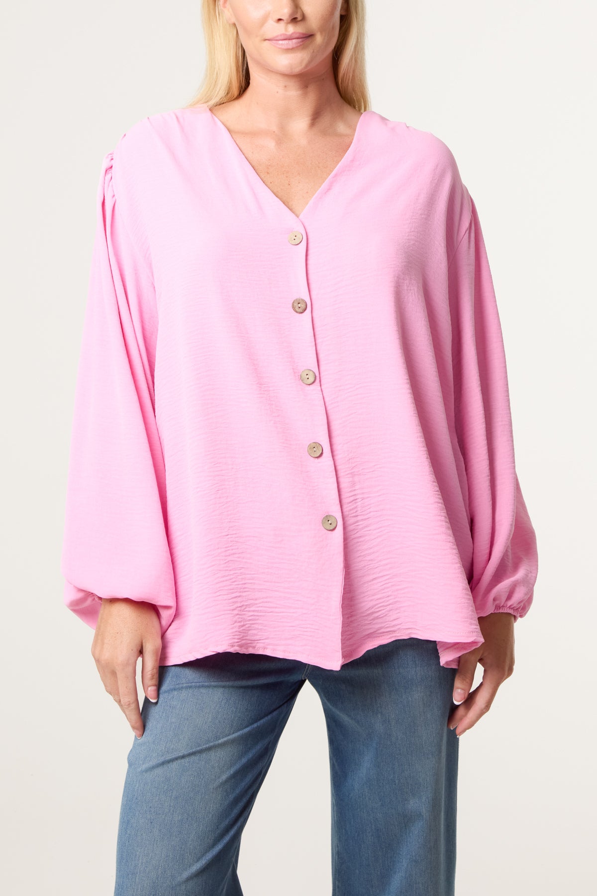 Collarless Button Through Blouse