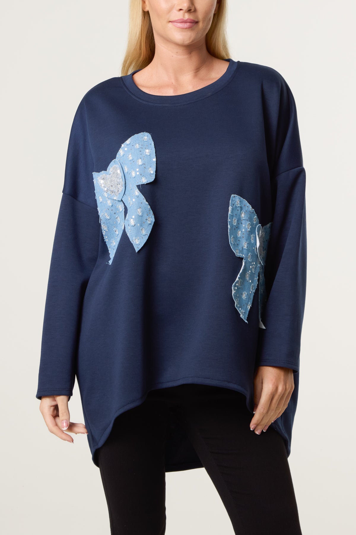 Denim Bows Soft Touch Sweat Top