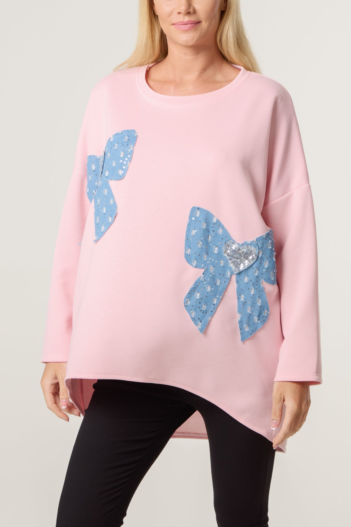 Denim Bows Soft Touch Sweat Top