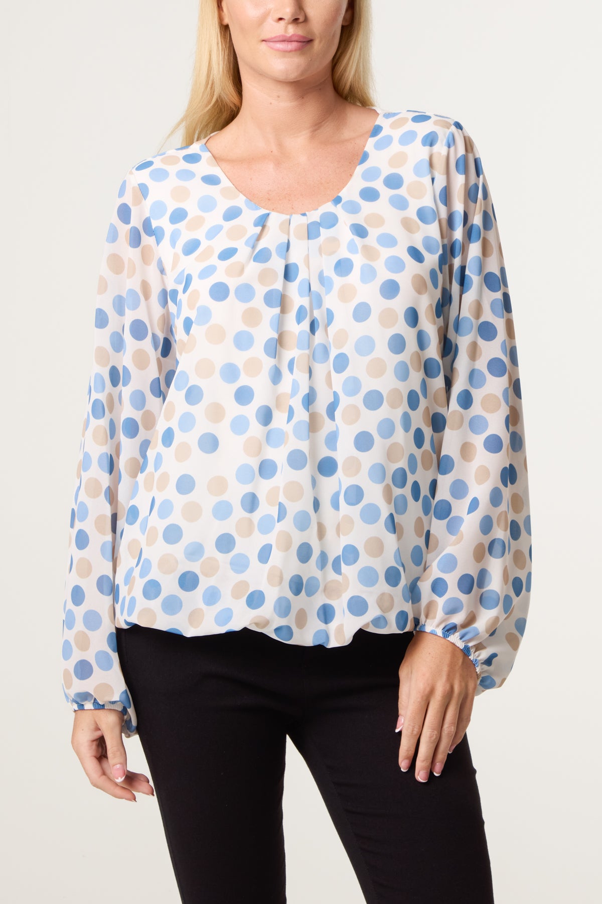 Scoop Neck Polka Dot Blouse