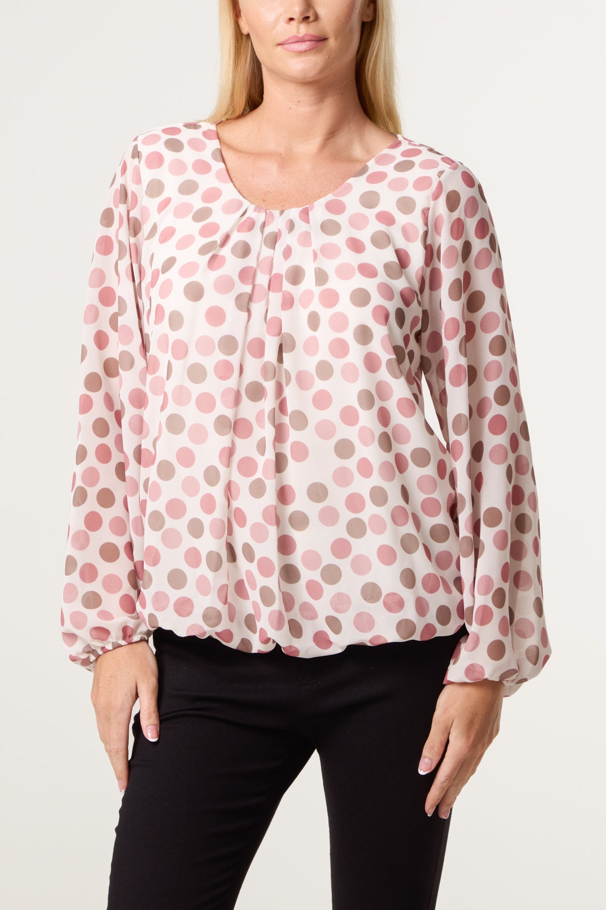 Scoop Neck Polka Dot Blouse