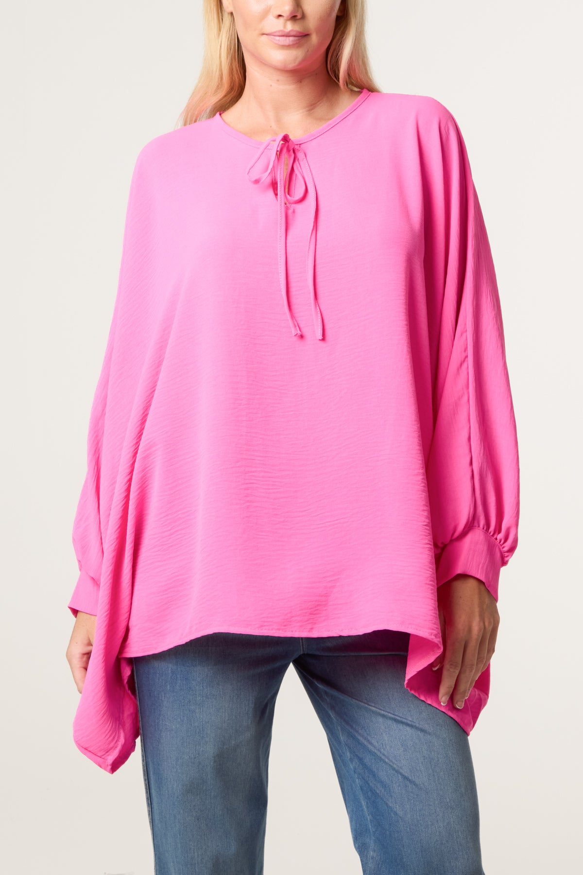 Tie Front Cuff Sleeve Floaty Blouse