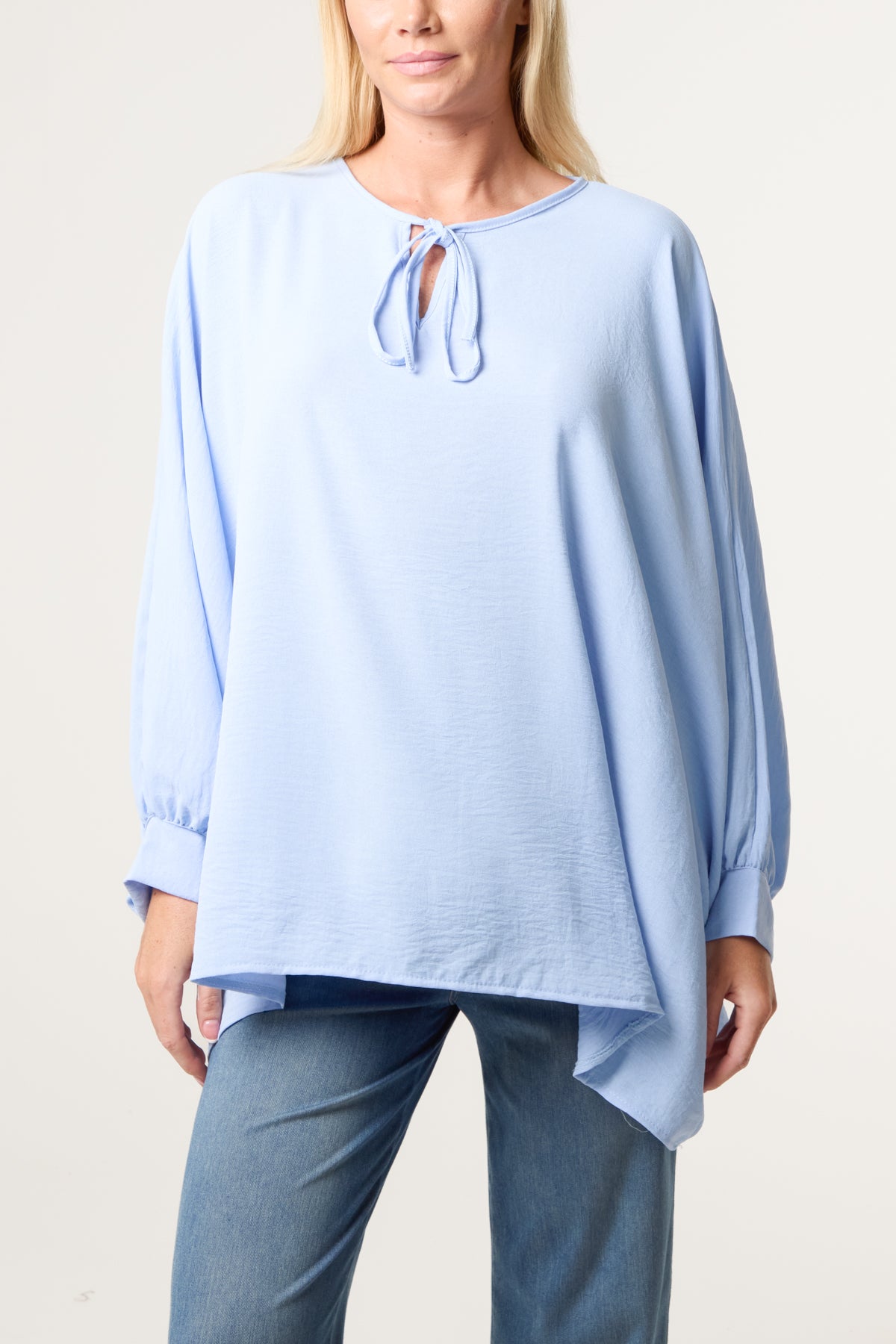 Tie Front Cuff Sleeve Floaty Blouse