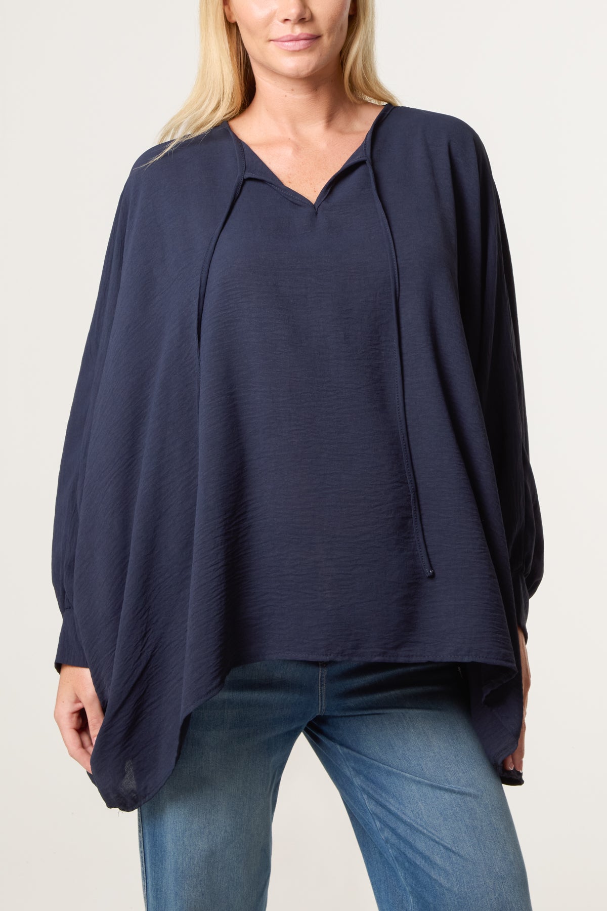 Tie Front Cuff Sleeve Floaty Blouse