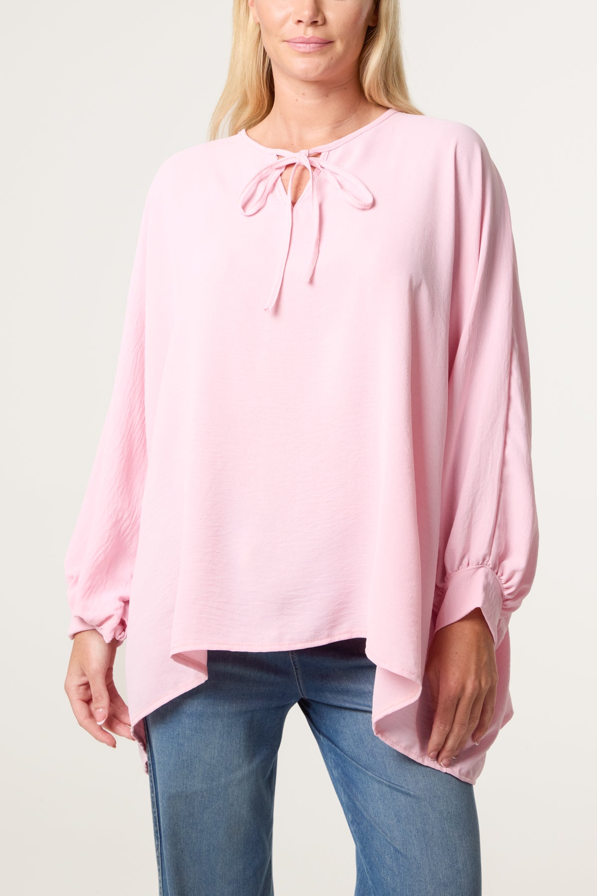 Tie Front Cuff Sleeve Floaty Blouse