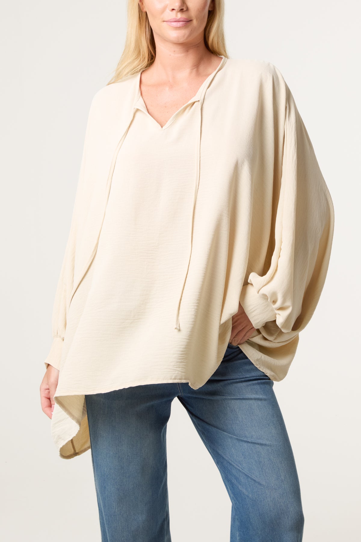 Tie Front Cuff Sleeve Floaty Blouse