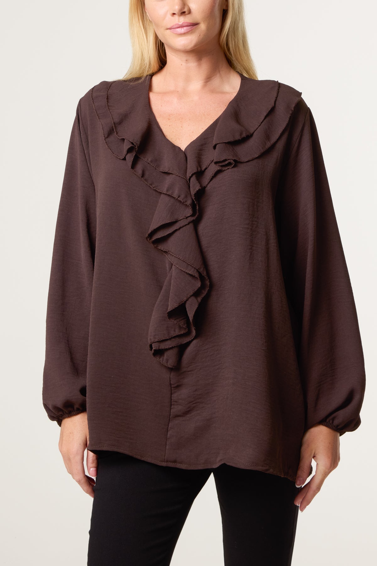 V-Neck Ruffle Long Sleeve Blouse