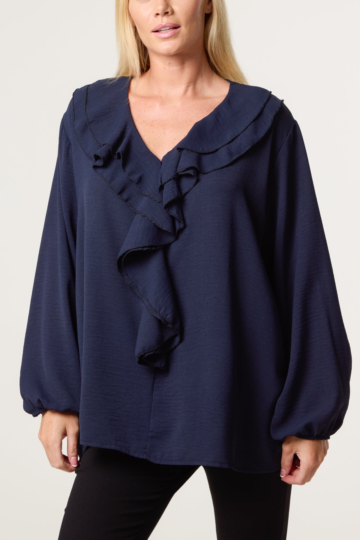 V-Neck Ruffle Long Sleeve Blouse