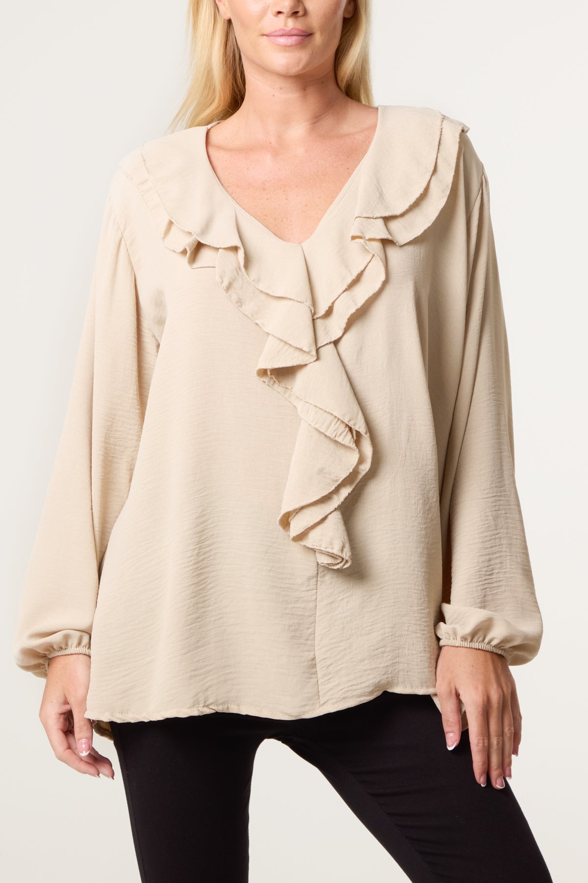V-Neck Ruffle Long Sleeve Blouse