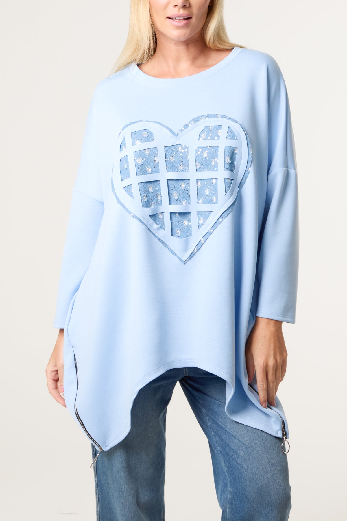 Denim Heart Side Zip Sweatshirt