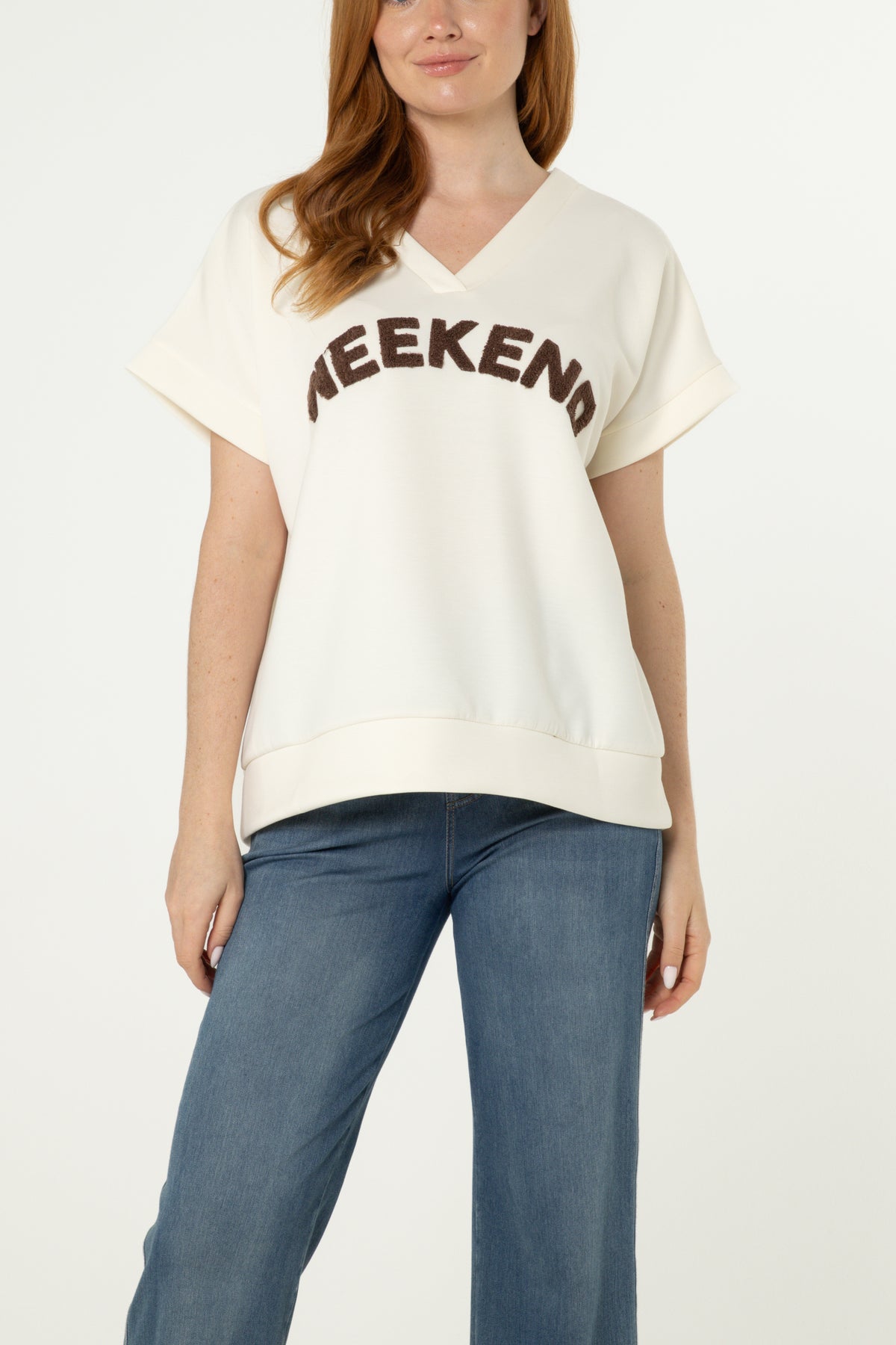 "Weekend" Short Sleeve Sweat Top