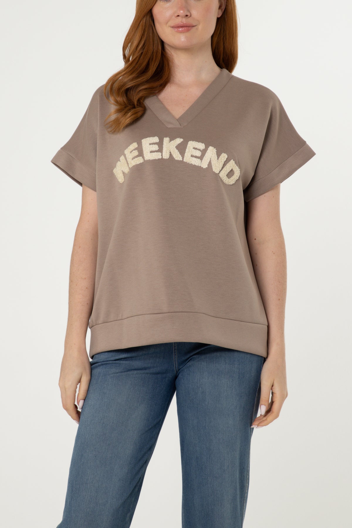 "Weekend" Short Sleeve Sweat Top