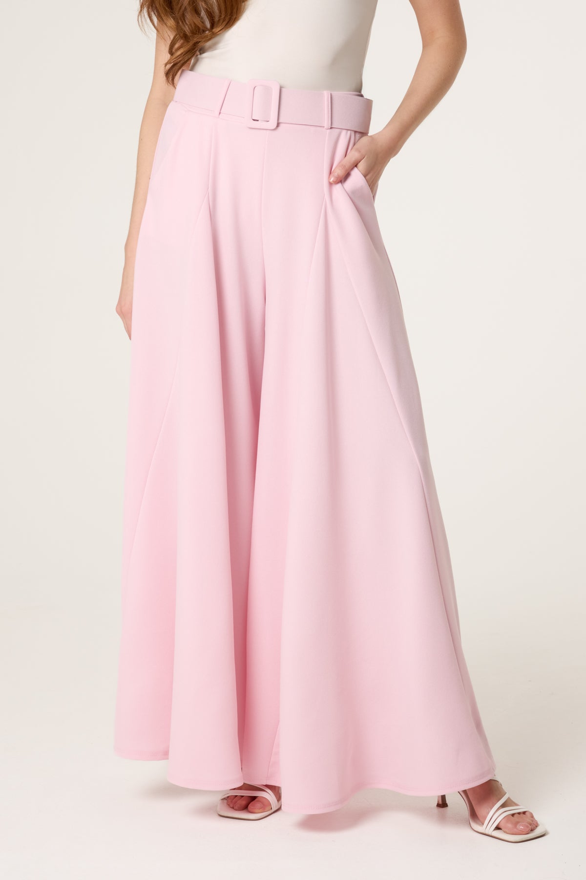 Belted Palazzo Wide Leg Trousers