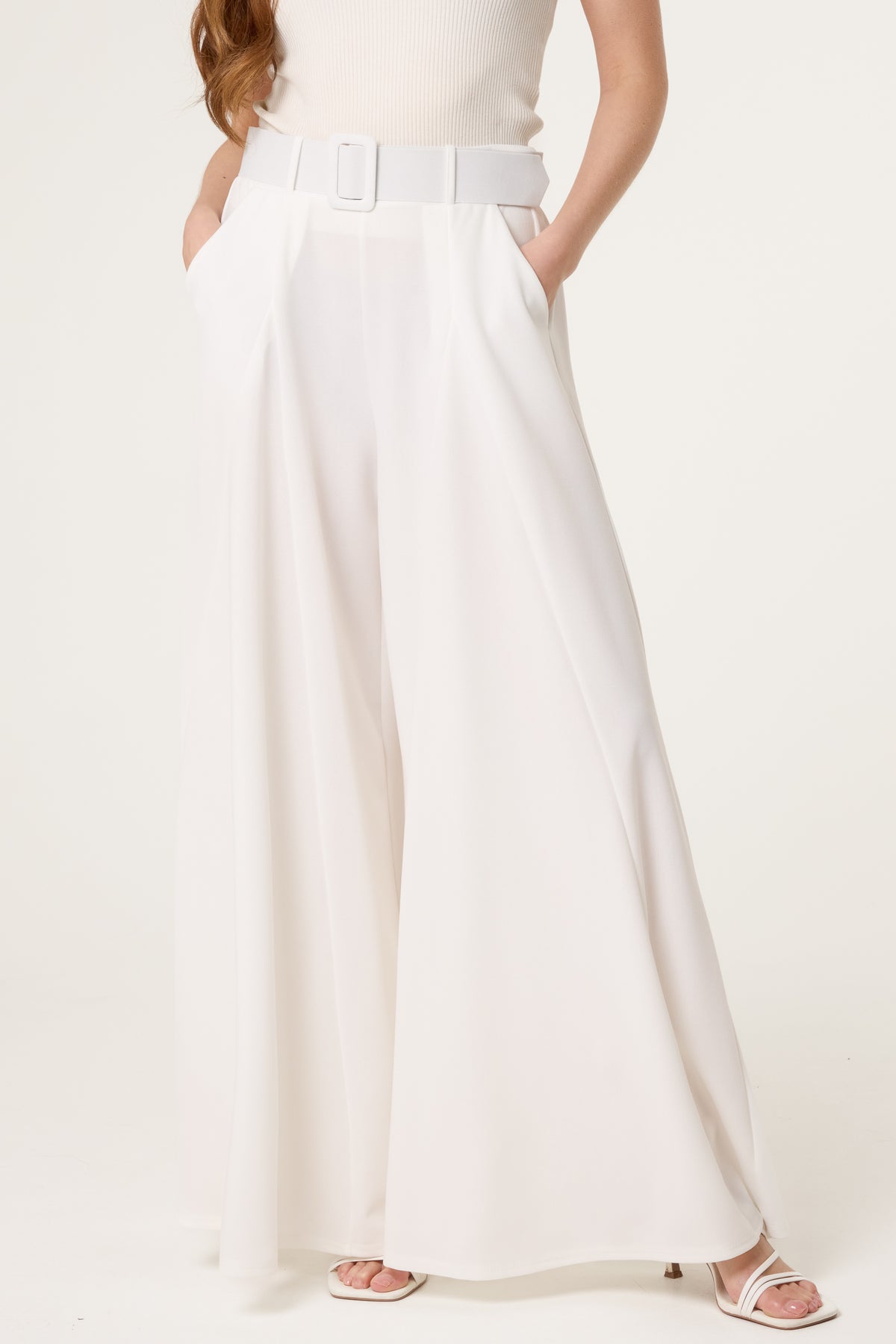 Belted Palazzo Wide Leg Trousers