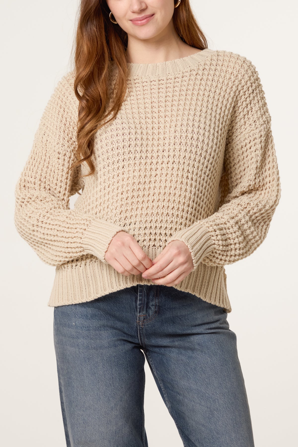 Pointelle Knit Round Neck Jumper