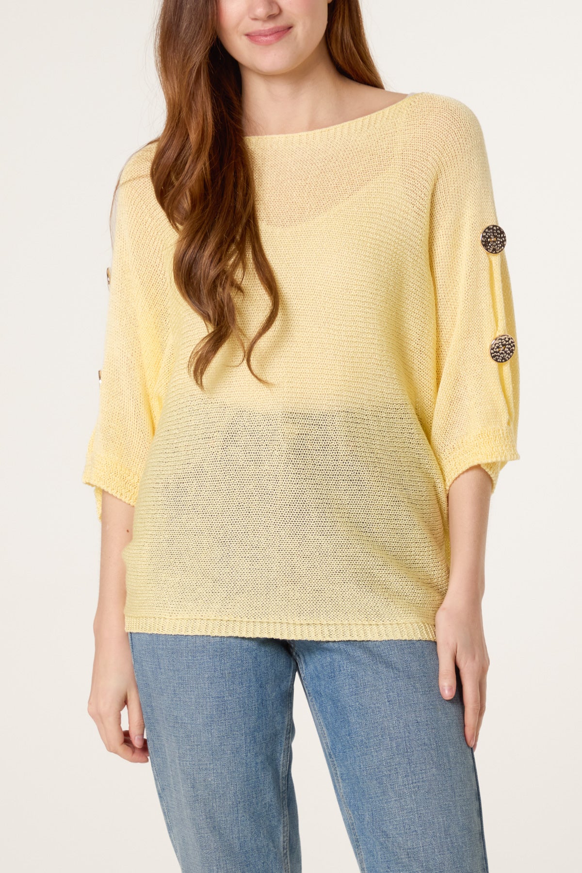 Gold Button Filigree Knit Top