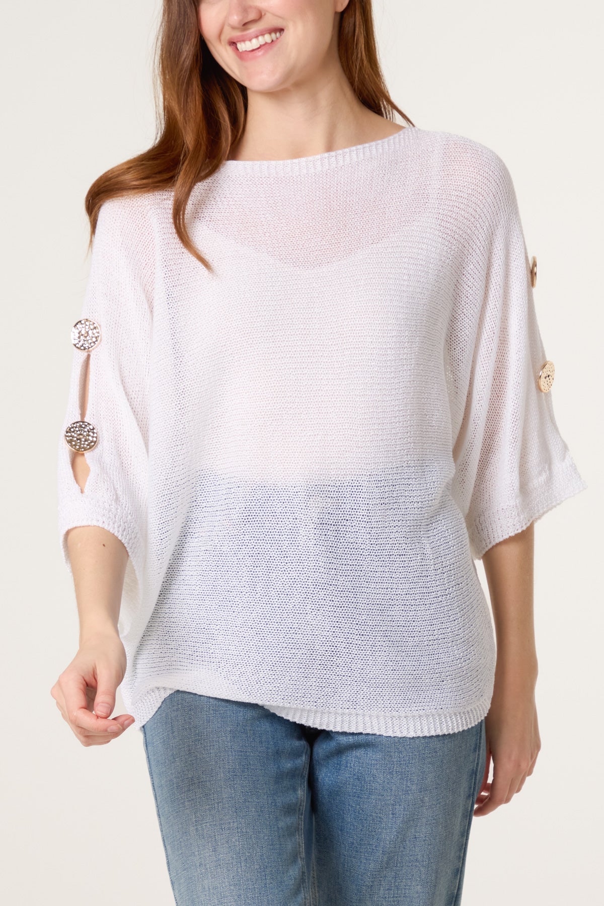 Gold Button Filigree Knit Top