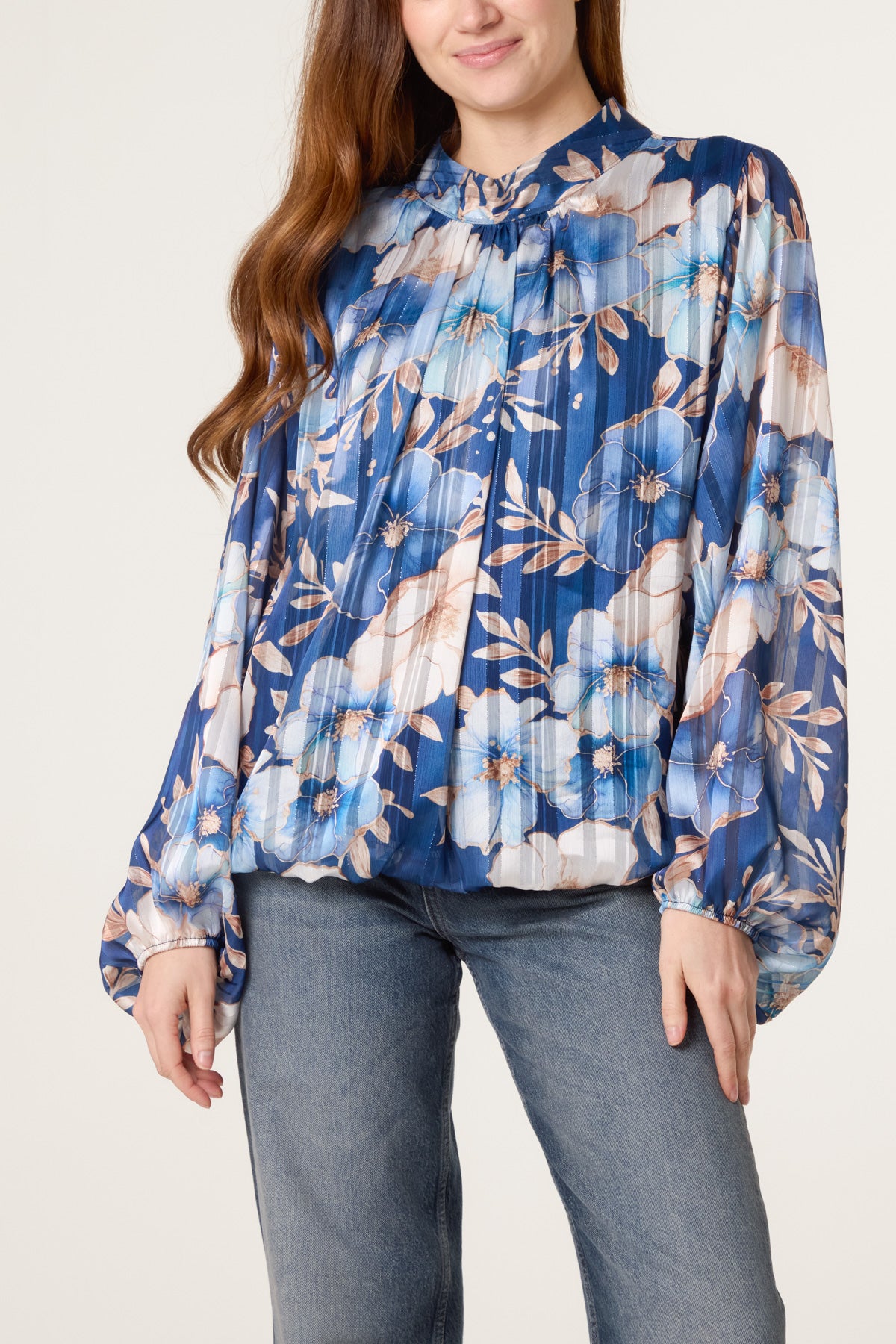 Metallic High Neck Chiffon Puffball Top