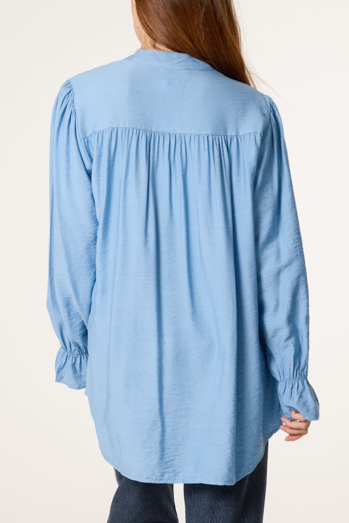 Grandad Collar Bell Sleeve Blouse