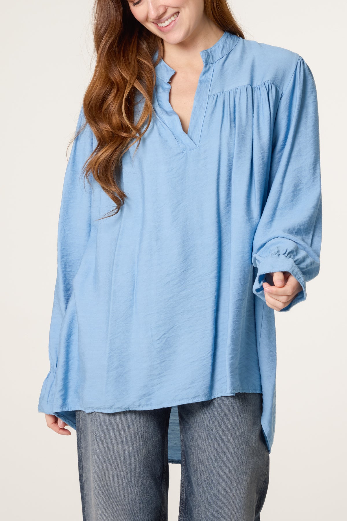 Grandad Collar Bell Sleeve Blouse