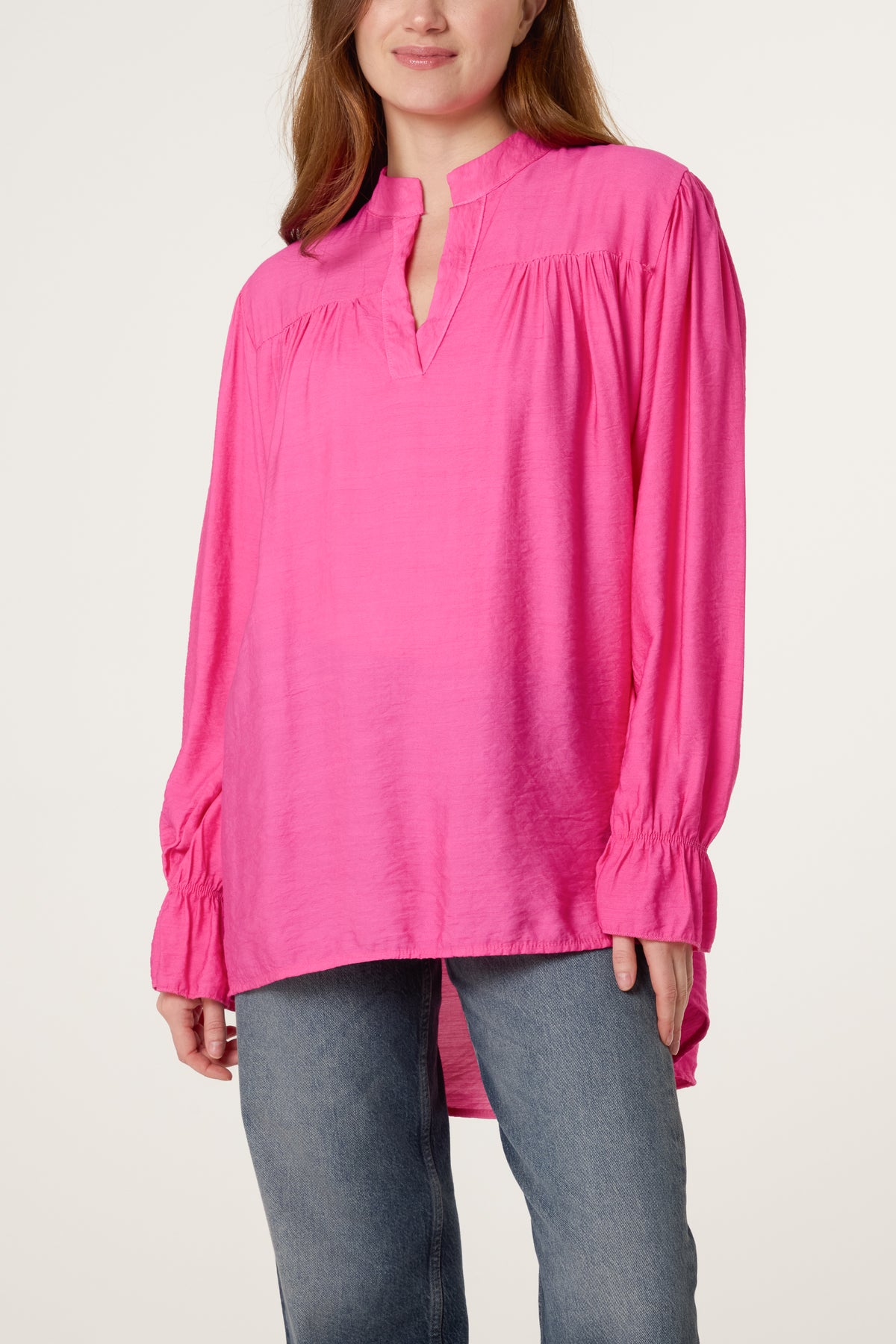Grandad Collar Bell Sleeve Blouse