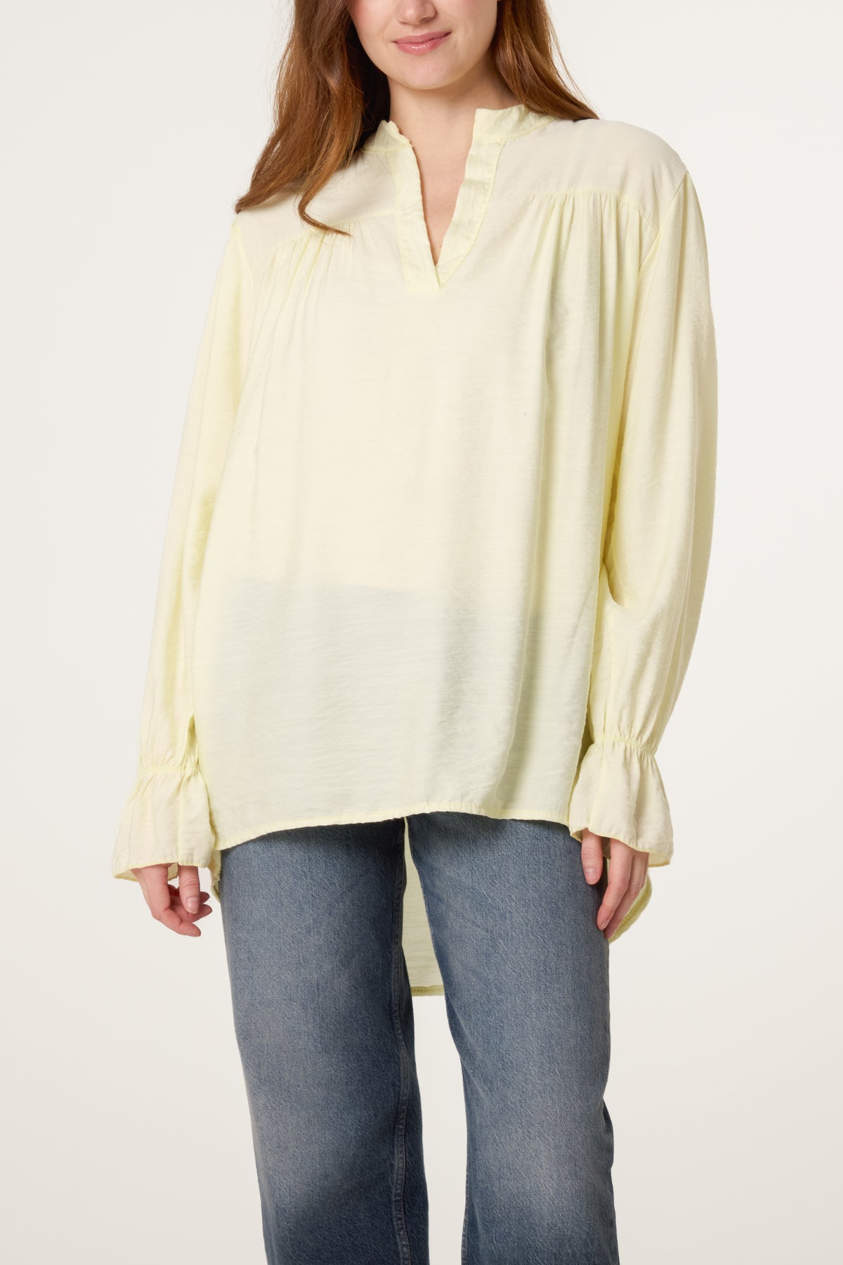 Grandad Collar Bell Sleeve Blouse