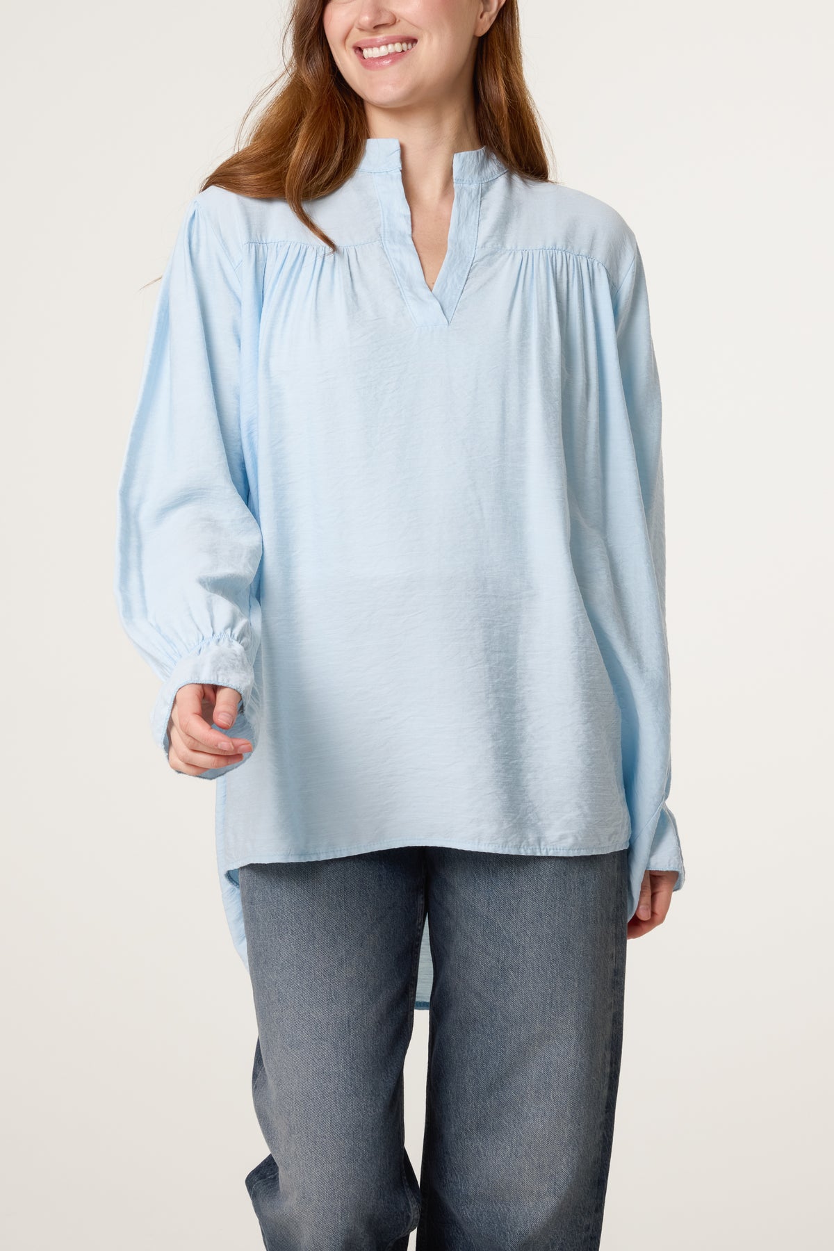 Grandad Collar Bell Sleeve Blouse