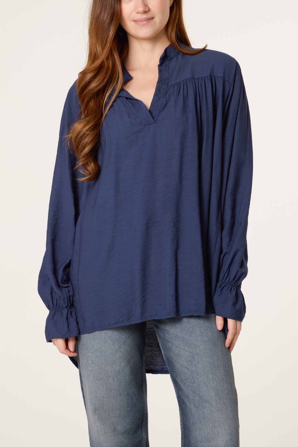 Grandad Collar Bell Sleeve Blouse