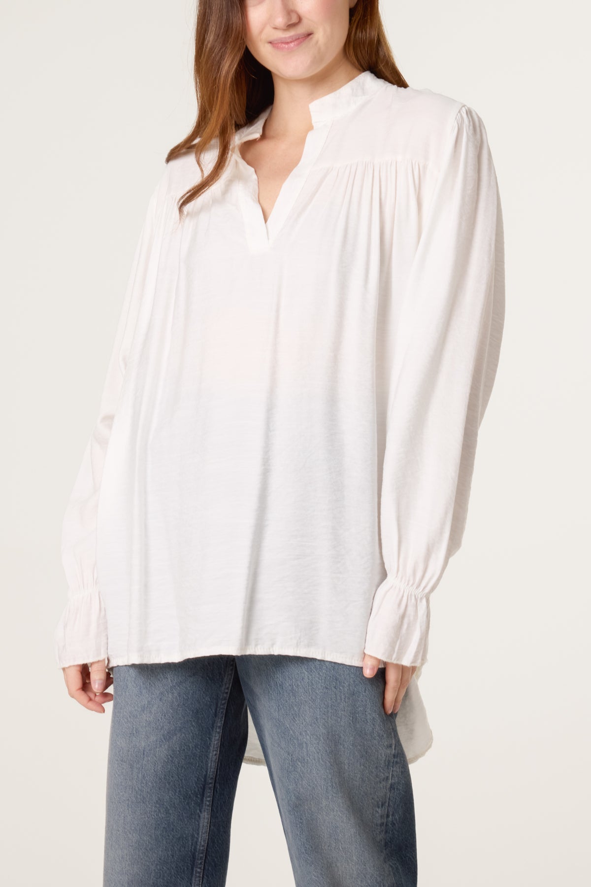 Grandad Collar Bell Sleeve Blouse