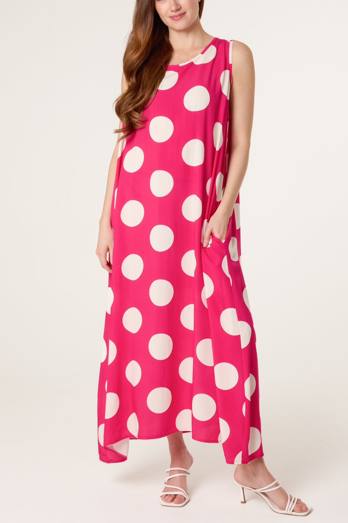Sleeveless Polka Dot Midi Dress