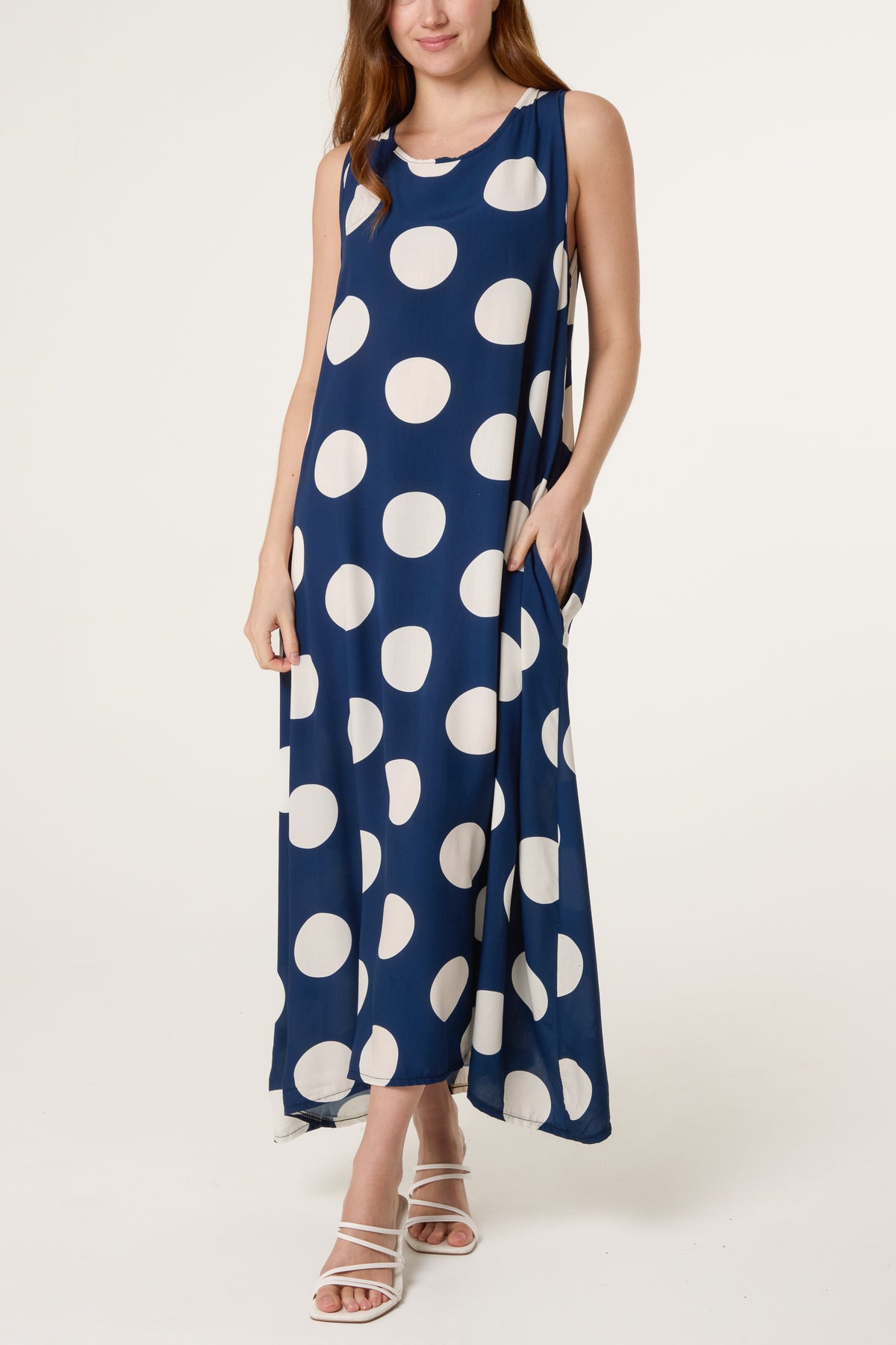 Sleeveless Polka Dot Midi Dress