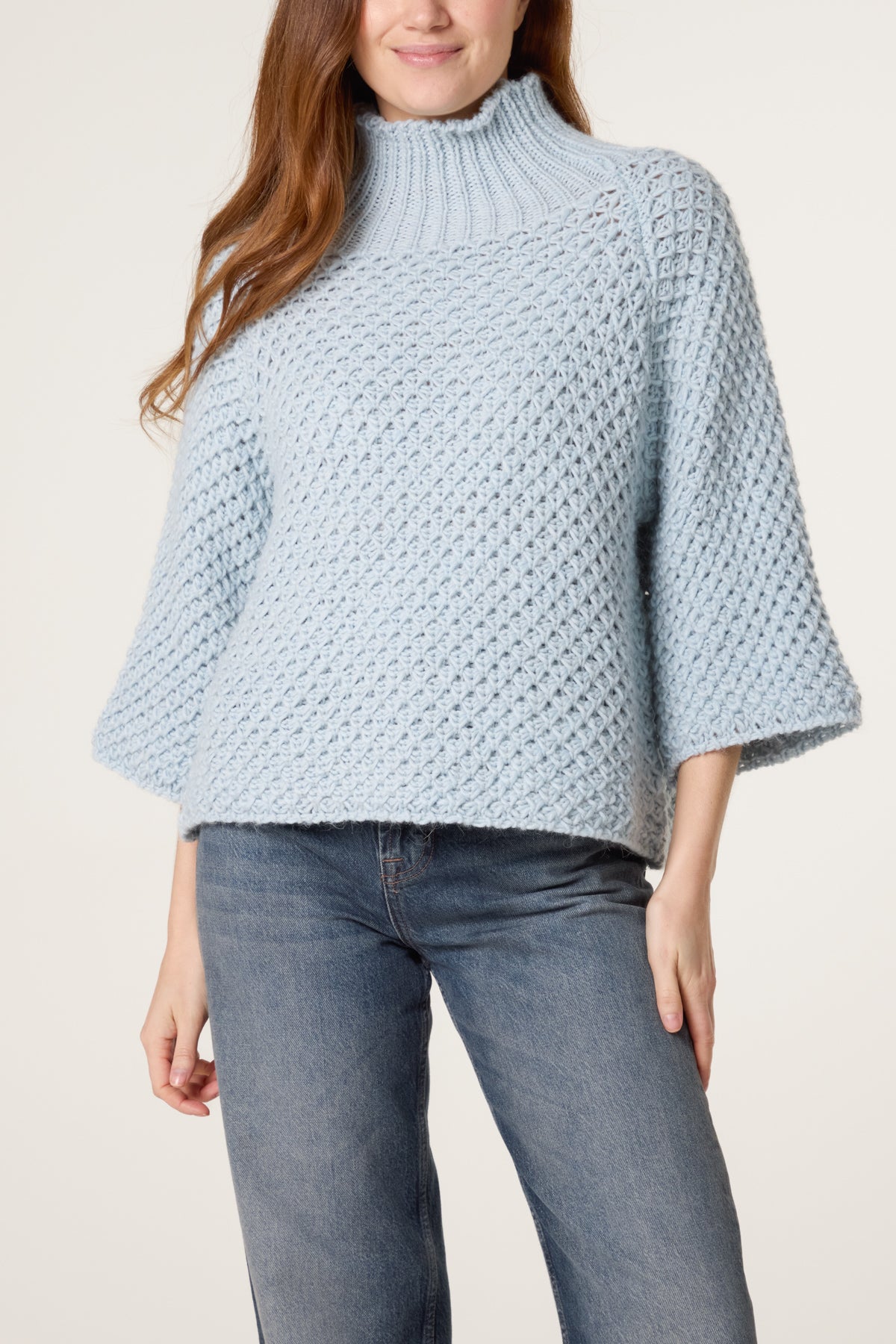 High Neck Crochet Chunky Knit Jumper