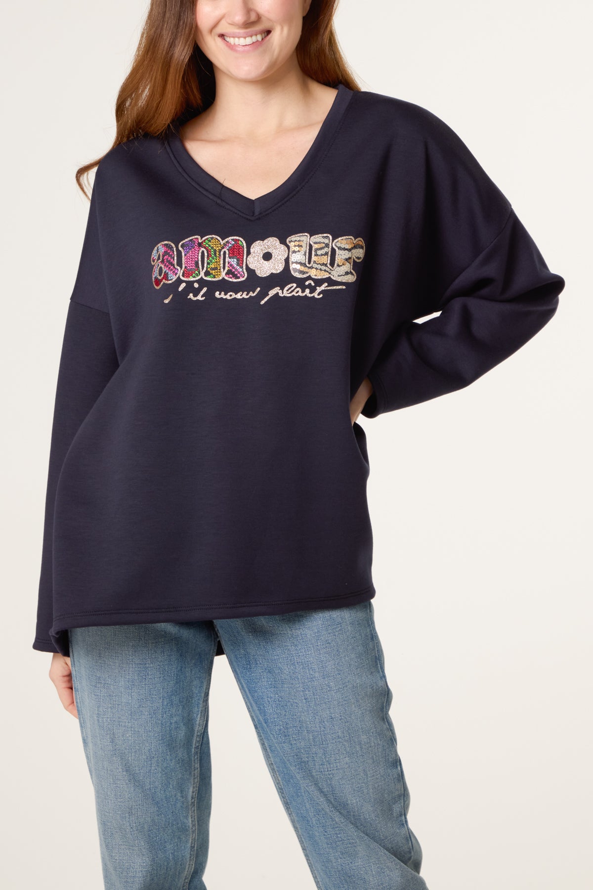 V-Neck "Amour" Soft Touch Sweatshirt