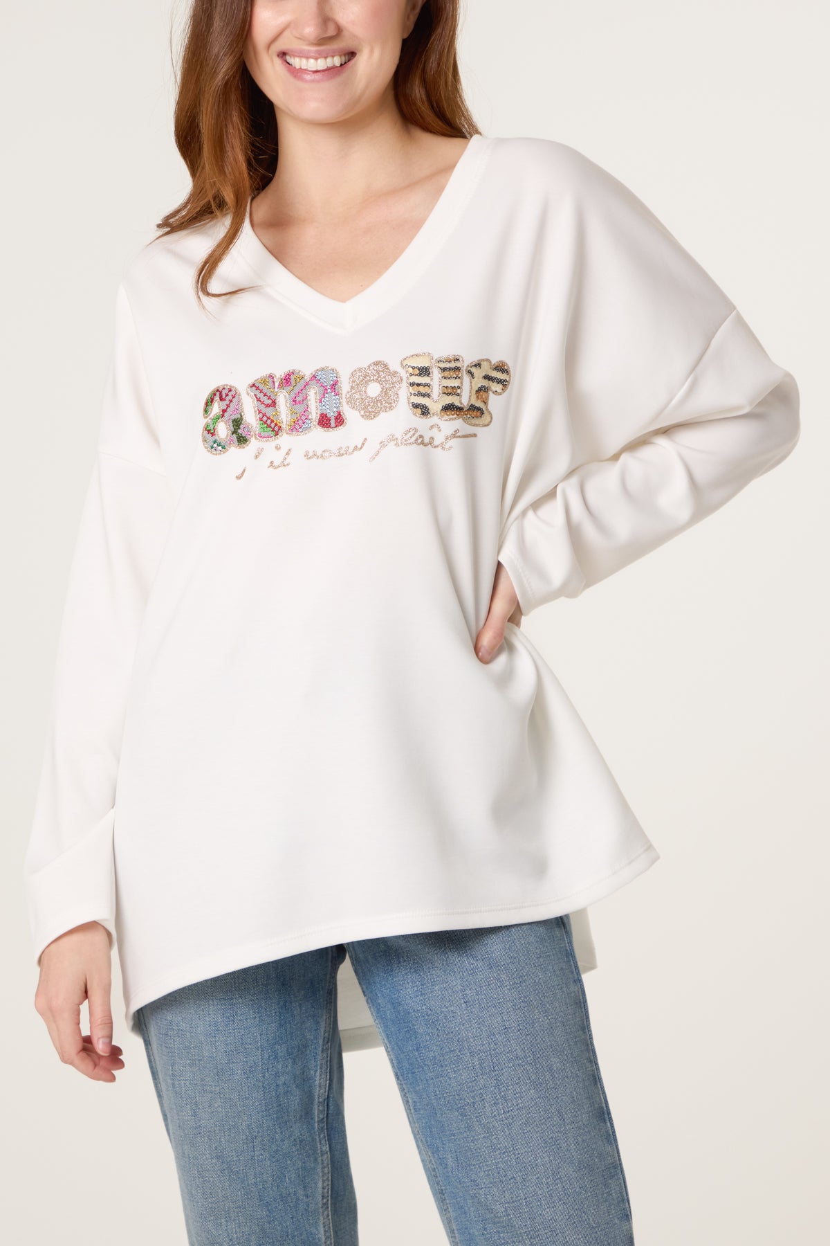 V-Neck "Amour" Soft Touch Sweatshirt