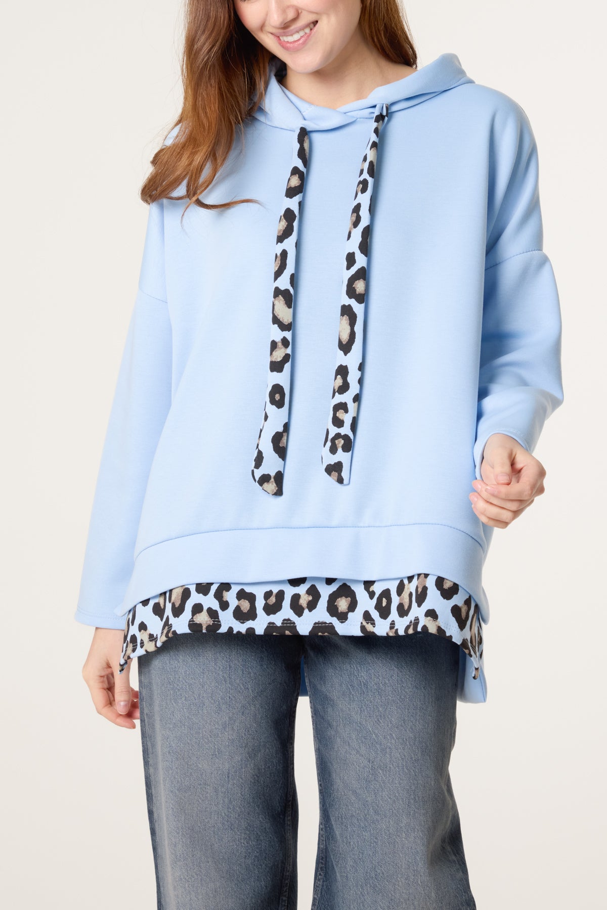 Leopard Trim Hooded Sweatshirt