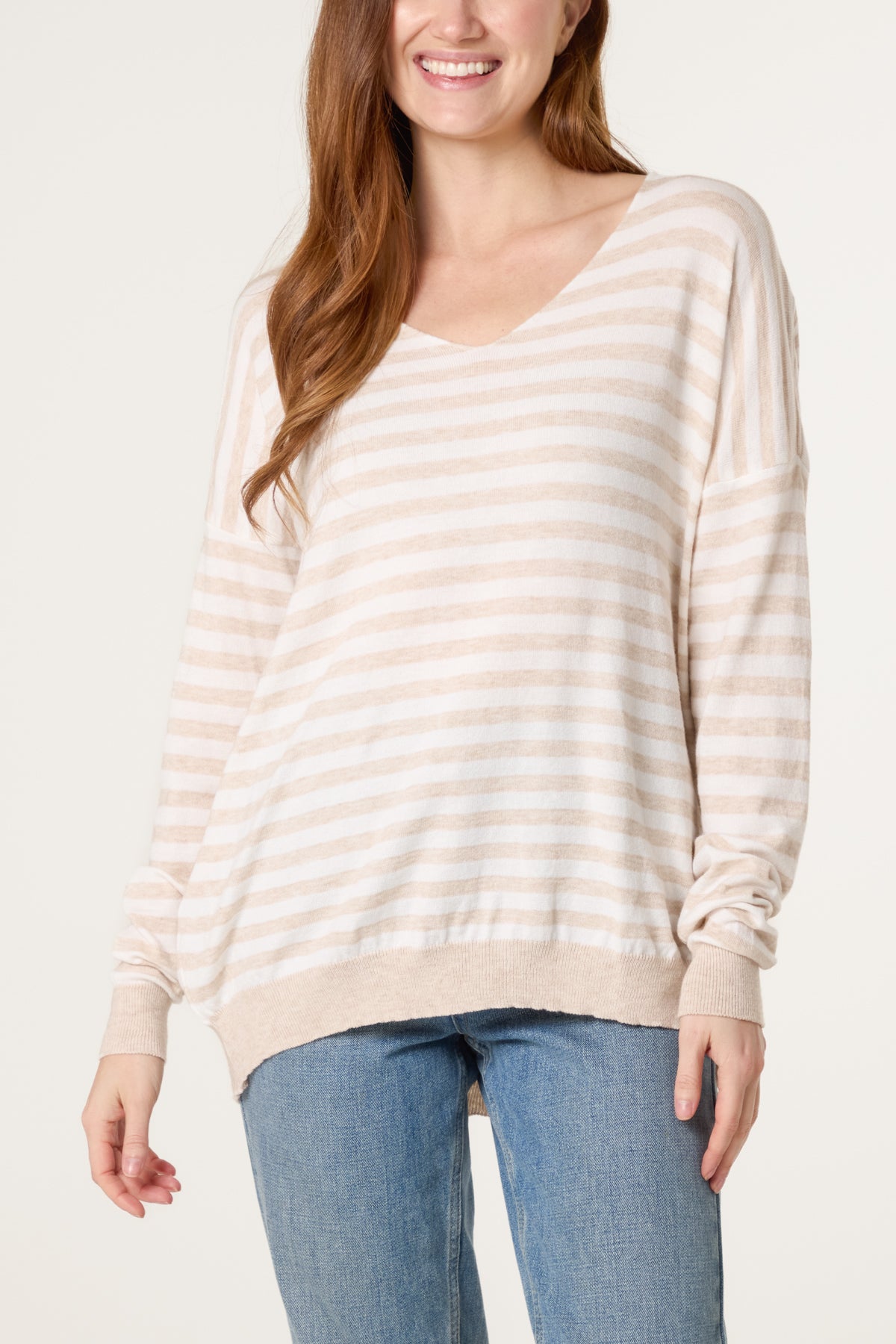 V-Neck Wool Blend Stripe Fine Knit