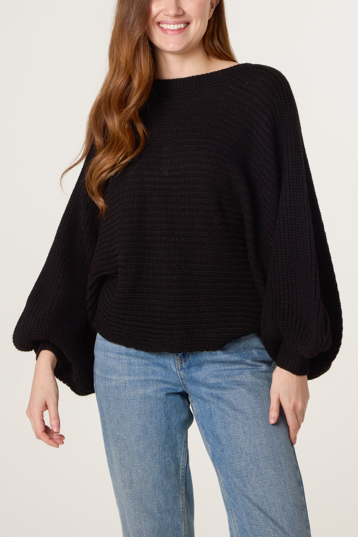 Back Bow Batwing Ribbed Knit Jumper