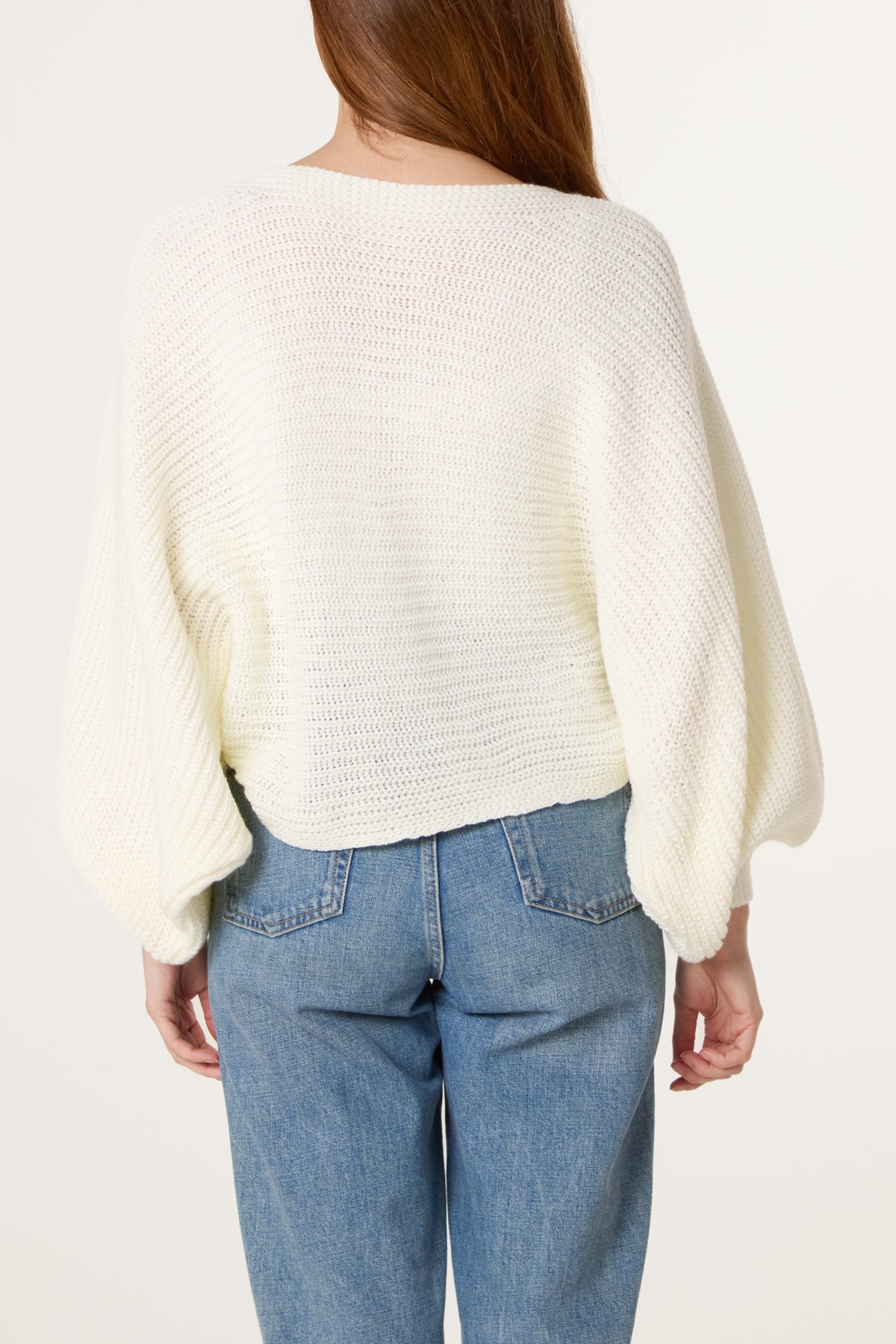 Back Bow Batwing Ribbed Knit Jumper