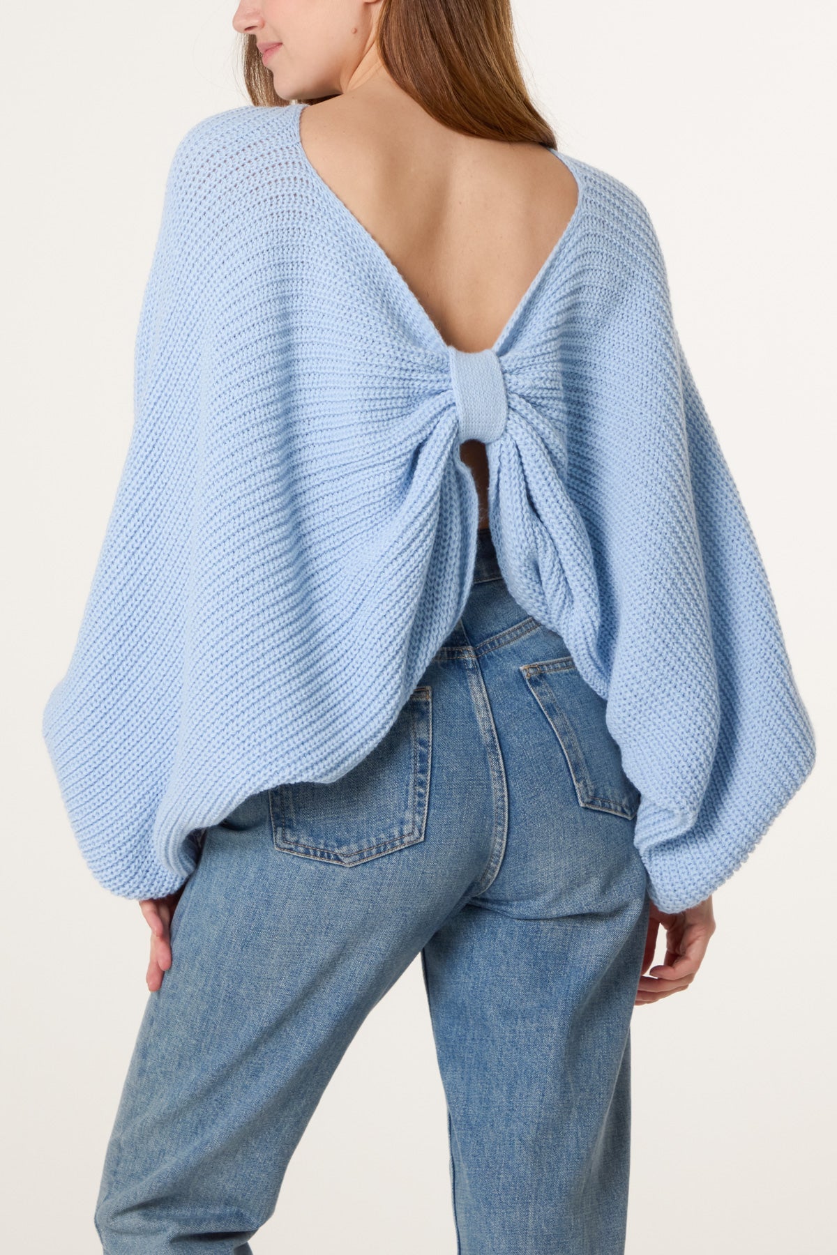 Back Bow Batwing Ribbed Knit Jumper