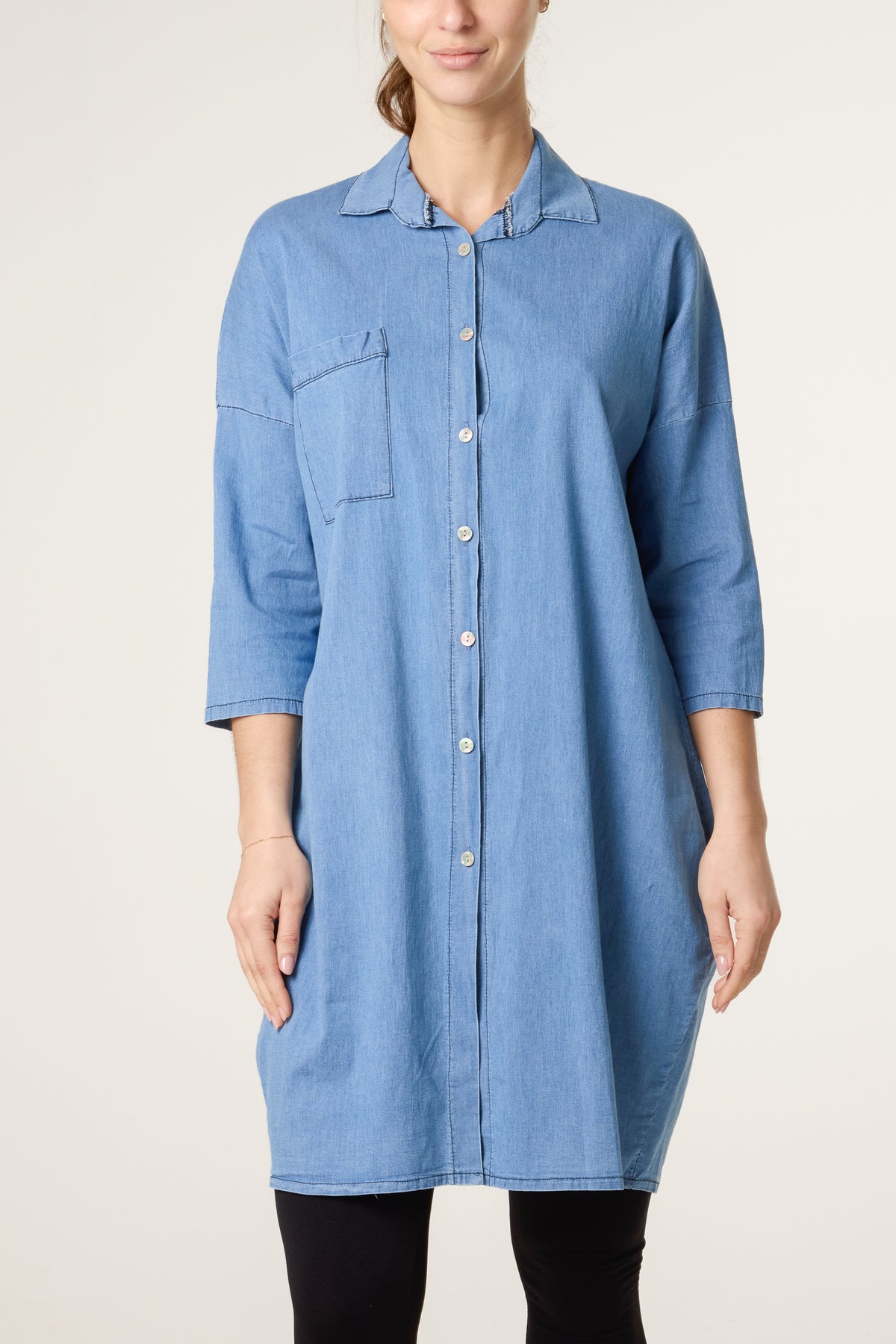 Shirt Cotton Denim Mini Dress
