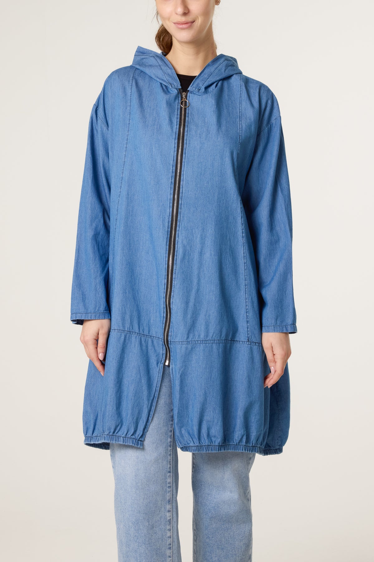 Hooded Zip Up Denim Parka