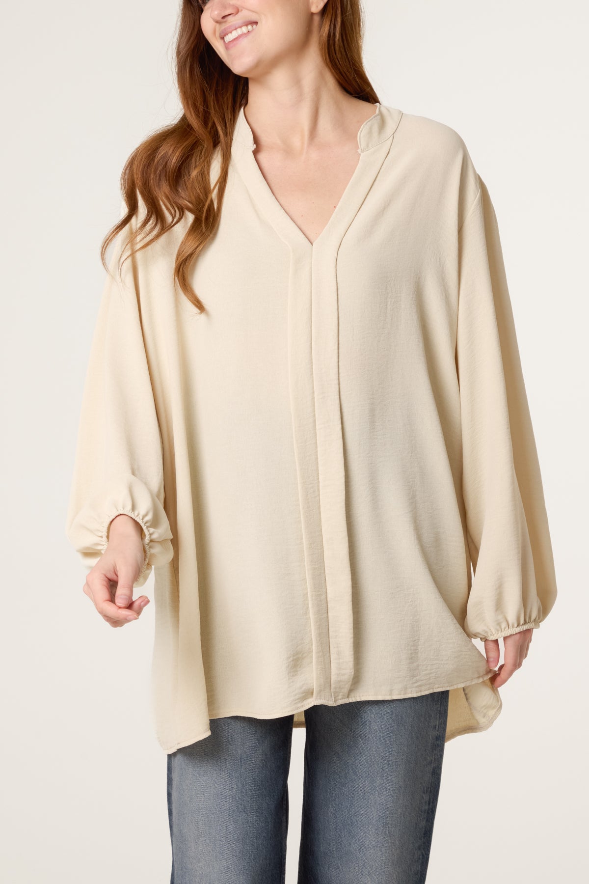 Grandad Collar Long Sleeve Blouse