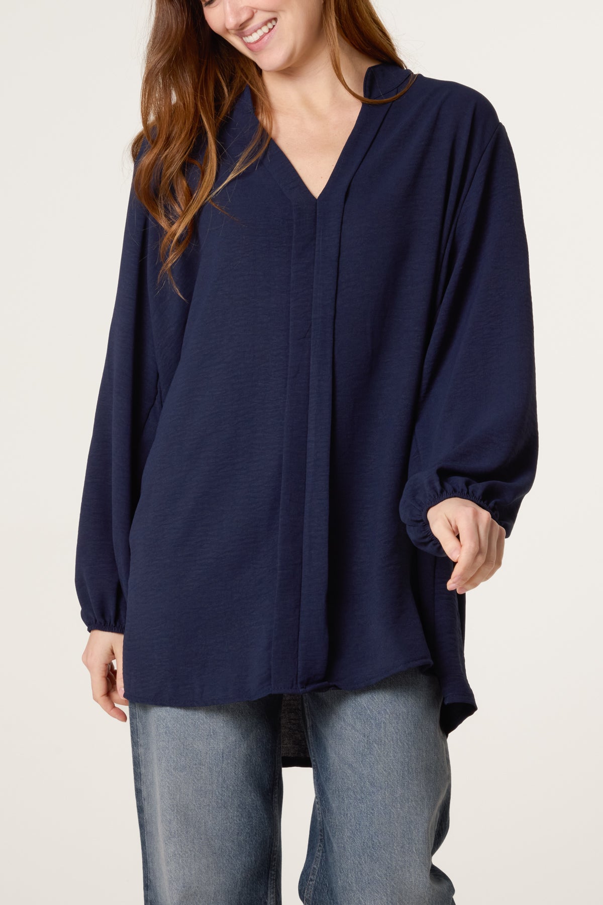 Grandad Collar Long Sleeve Blouse
