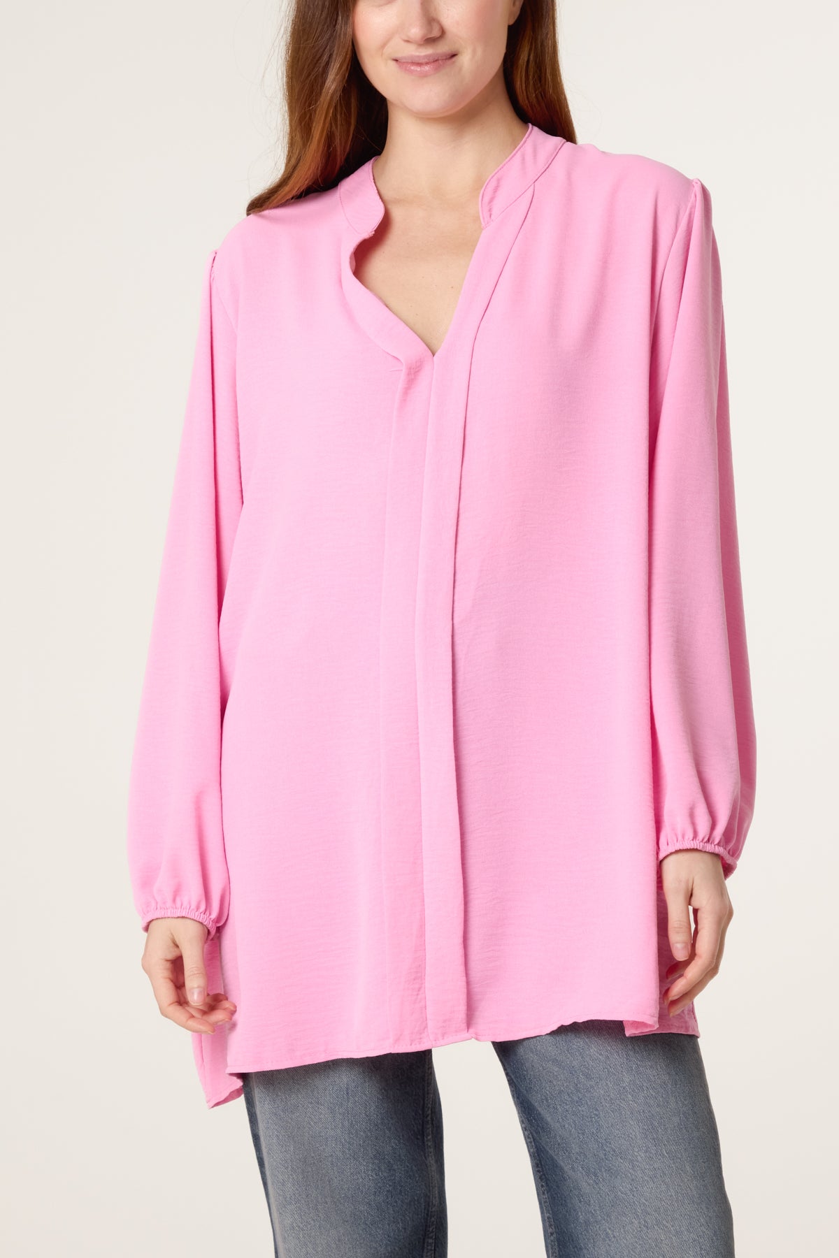 Grandad Collar Long Sleeve Blouse