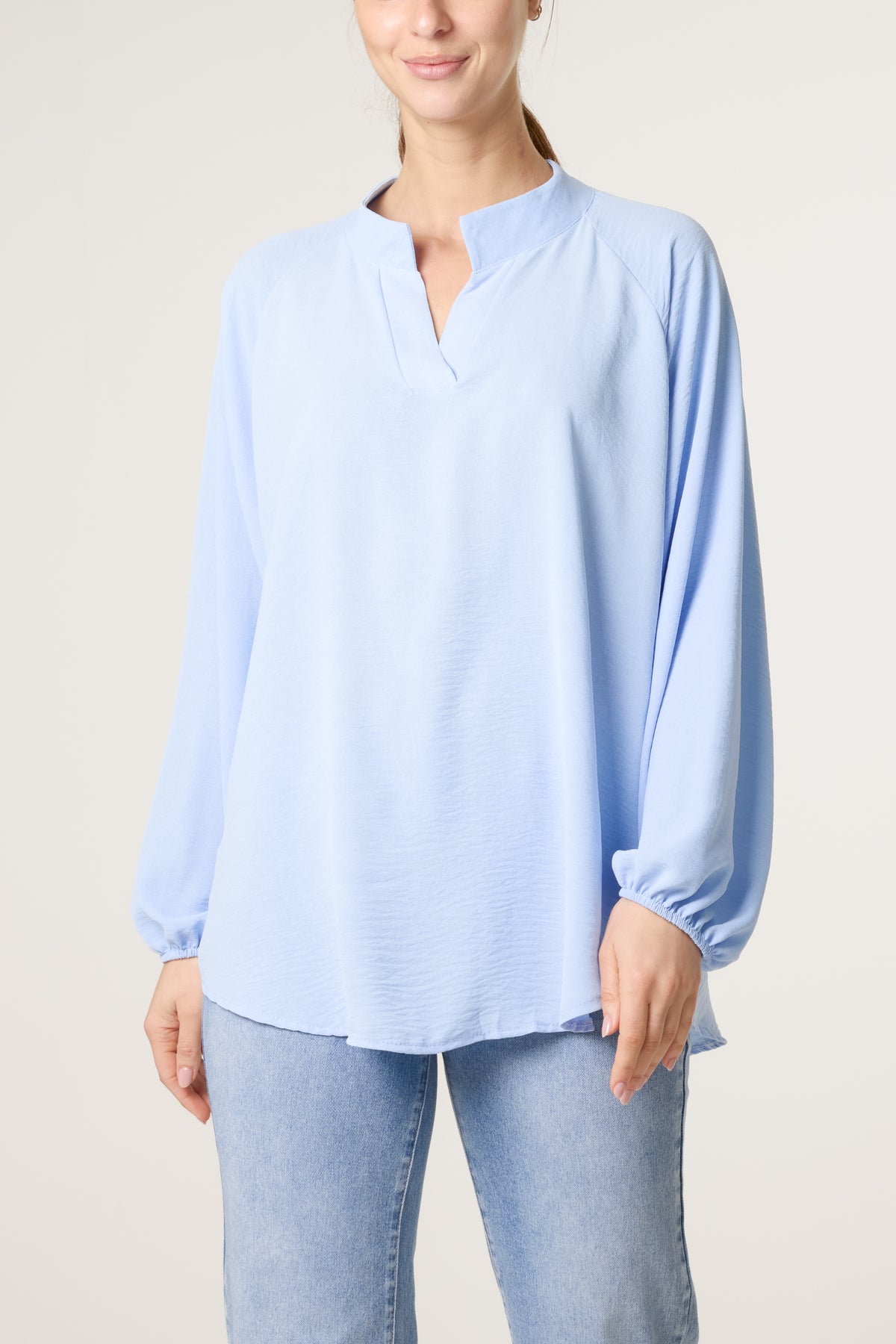 Collarless Balloon Sleeve Blouse