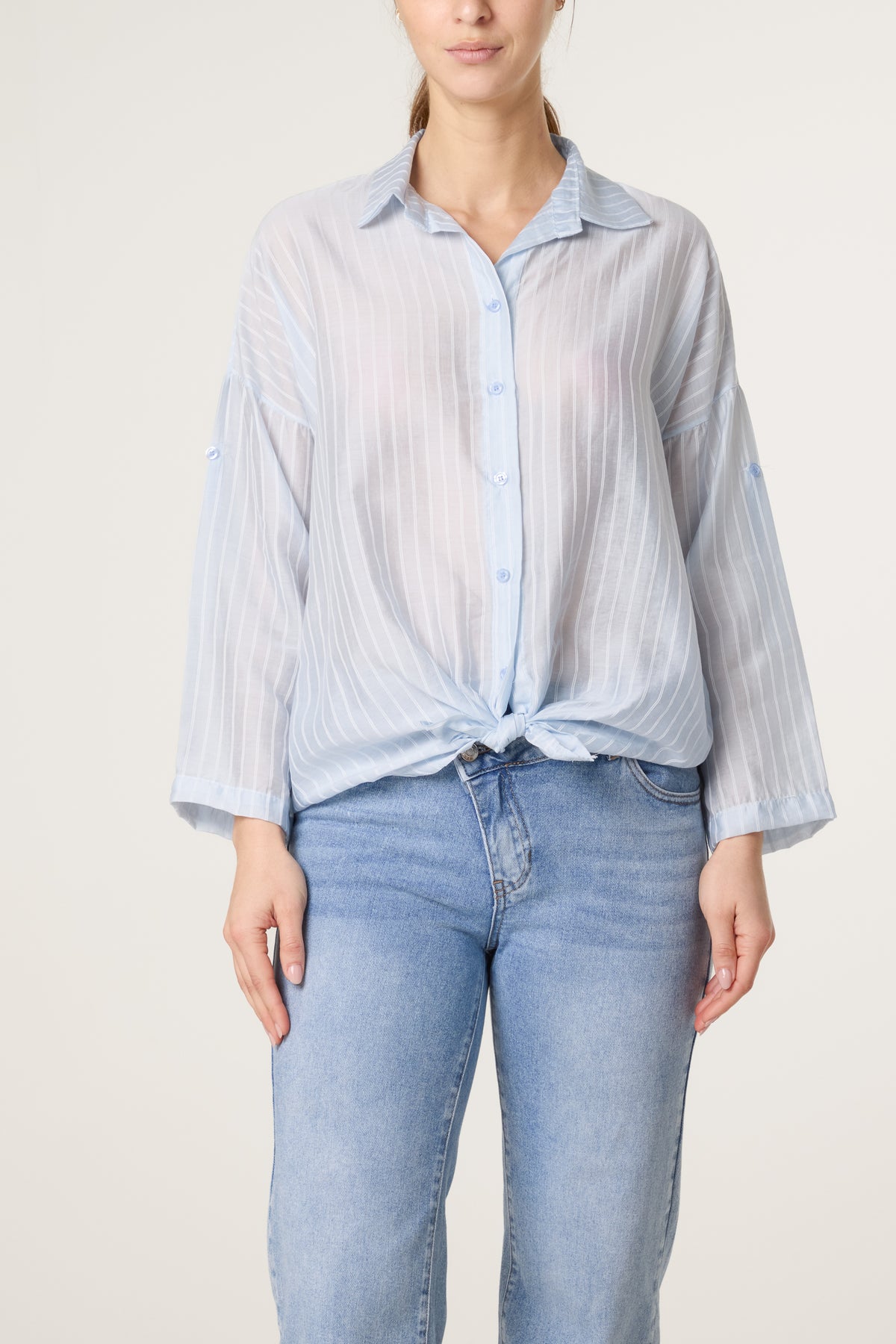 Front Knot Stripe Tencel Shirt