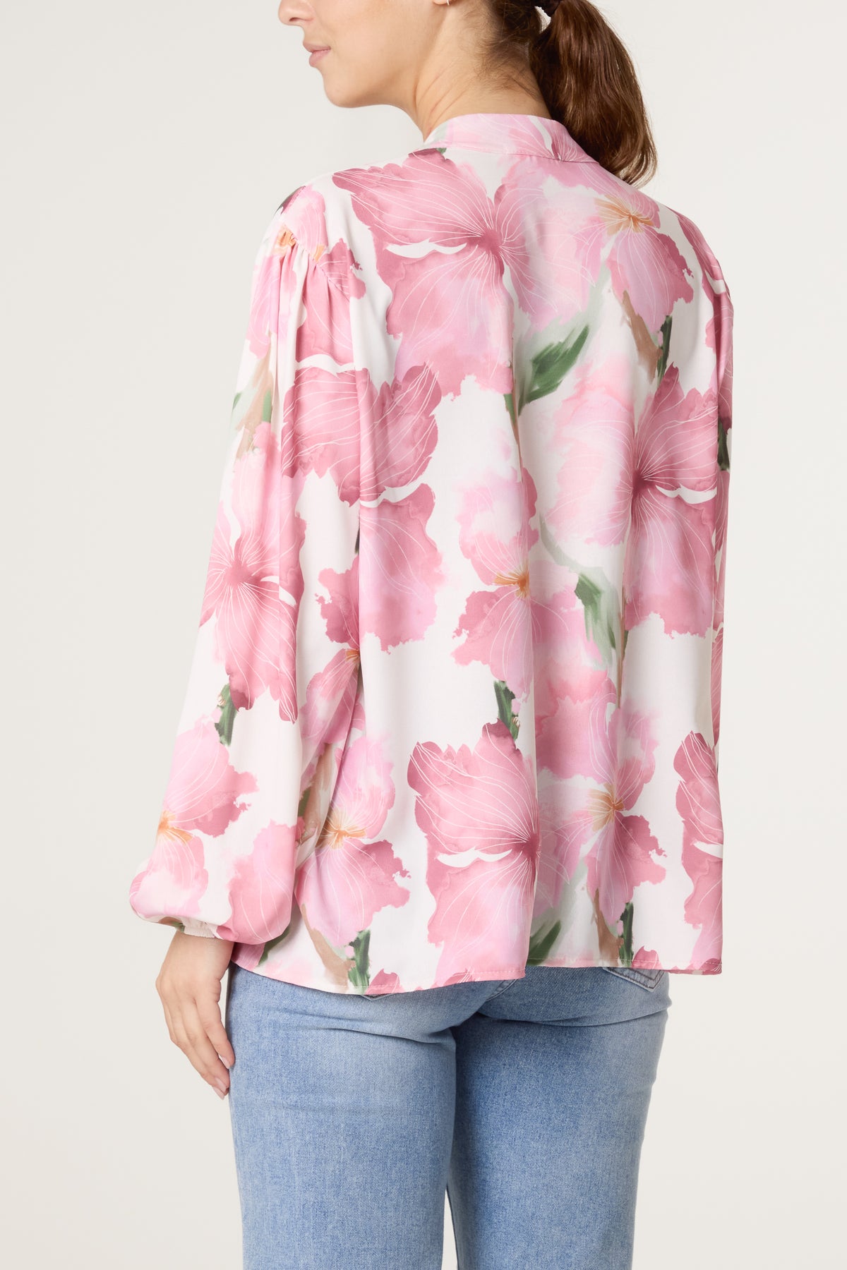Floral Print Grandad Collar Blouse