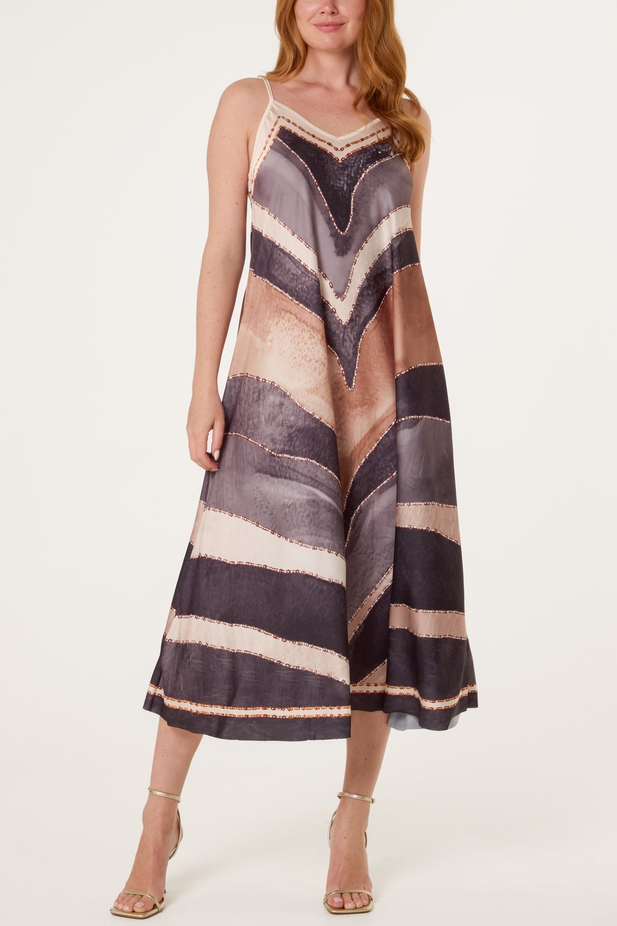 Chevron Print Satin Cami Dress